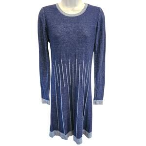 Adventura eco long sleeve wool blend dress M chambray navy blue warm knee length